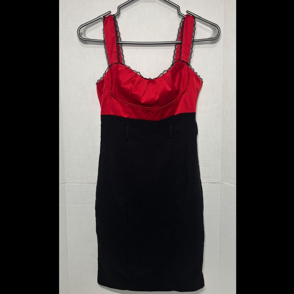 Y2K Satin Red with Lace Chic Black Mini Dress Ruching Bodycon Cocktail Hour